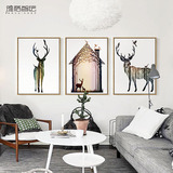 简约现代玄关过道挂画 客厅沙发背景墙三联装饰画 北欧抽象鹿壁画