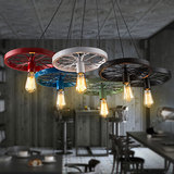 LOFT北欧复古个性创意吧台餐厅美式乡村工业风铁艺彩色车轮吊灯