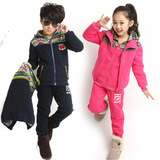 2014韩版冬装儿童中童纯棉大卫衣中大男女大童加绒加厚套装三件套