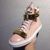 香港代购2015新款粉色蛇纹石头纹金属片高帮板鞋GZ女鞋休闲鞋潮