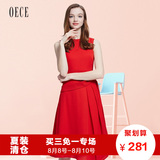 Oece2016夏装新款女装 气质雪纺红色无袖连衣裙夏不规则裙摆FS147
