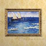 印象派风景海景壁画装饰厚油手绘油画临摹世界名画梵高大海帆船