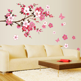 墙贴客厅电视沙发装饰背景贴花田园个性简约中国风花卉贴蝶恋桃花