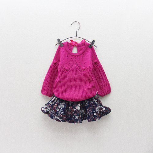 2014秋款童装女童宝宝羊绒混纺花样编织球球绑带毛衣针织衫