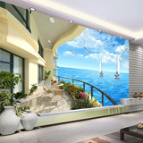 高清地中海海景风景3D立体墙纸电视背景墙纸卧室客厅无缝壁画壁纸