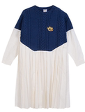 TYAKASHA2015飞机系列蓝色毛衣拼接百褶裙假两件连衣裙