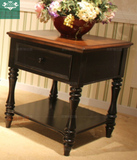 欧美式实木小方桌黑色咖啡色双色家具美式经典东南亚客厅角几现货