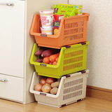 日本进口 可叠加厨房收纳筐 带轮大容量置物架水果蔬菜整理收纳篮