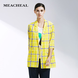 Meacheal米茜尔 专柜正品夏季新款女装 时尚黄色格纹中款西服外套