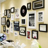 欧式实木照片墙黑白相片挂墙大尺寸客厅沙发装饰相框组合创意画框
