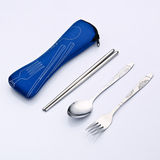景湖不锈钢筷子勺子叉子便携餐具套餐布袋三件套装学生旅游礼品