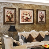 现代客厅装饰画欧式复古三联花卉有框画沙发背景墙画玄关挂画暖家