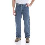 美国代购wrangler威格正品中年男士中高腰纯棉蓝色直筒休闲牛仔裤