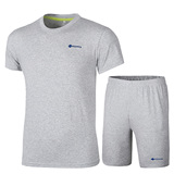 夏季男士纯棉运动套装夏圆领运动服宽松五分裤跑步训练男T恤两件