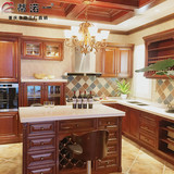 欧式复古红橡木实木整体原木橱柜定做厨柜厨房定制全屋定制石英石