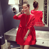 孕妇春装2016新款韩版上衣韩国春秋装时尚红色宽松春季长袖连衣裙