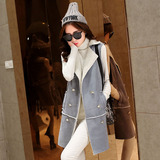 2015韩版秋冬中长款女外套修身羊羔毛麂皮绒背心加绒加厚外穿马甲