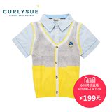 curlysue韩国可爱秀童装专柜正品春夏男童衬衫假两件套短袖针织衫