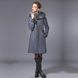 2015狐狸毛领皮草大衣新款进口羊皮毛一体外套女修身中长款真皮衣