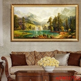 纯手绘工欧式山水风景油画聚宝盆客厅沙发过道横版定制装饰挂壁画
