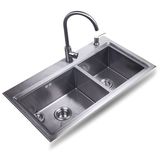 弗兰卡电器 正品厨房洗菜盆加厚304不锈钢双槽洗菜池手工拉丝水槽