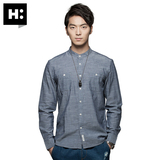 H:CONNECT韩版时尚男款长袖圆领全棉衬衫休闲百搭2016春季新款