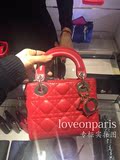 Dior迪奥女包法国专柜正品代购新款红色真皮菱格手提包戴妃包