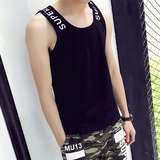 夏季青年男士背心修身型纯棉运动无袖t恤男修身印花汗衫韩版潮流