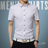衬衫男短袖夏季薄款 韩版修身商务休闲 青年纯色弹力免烫常规衬衣
