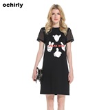 Ochirly欧时力新女装时尚卡通字母印花拼接短袖连衣裙1152083810