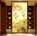 立体中式大型壁画过道玄关走廊壁画壁纸中国风牡丹九鱼图无纺墙纸