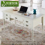 美式纯全实木书桌电脑桌白色办公桌学习桌写字台桌子1.4米带抽屉