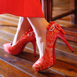结婚秀禾服鞋子红色新娘鞋子中式高跟防水台婚鞋旗袍宴会龙凤褂鞋