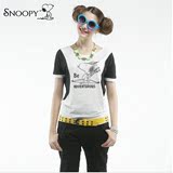 Snoopy/史努比正品夏季女装 欧美街头漫画拼色休闲圆领短袖T恤新