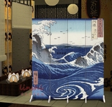 海浪日式名画神奈川摄影棚酒店客厅双面折叠屏风可移动玄关4扇