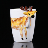 梅花鹿陶瓷动物杯子 儿童创意水杯礼物 立体卡通马克杯厂家包邮