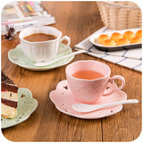 居家家 浮雕花纹陶瓷杯碟三件套 欧式咖啡杯套装 英式下午茶茶具