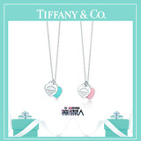 香港代购Tiffany蒂芙尼心形镶珐琅925纯银项链明星同款双心项链