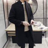 冬季风衣男加厚中长款韩版修身型潮外套男士毛呢大衣青年立领男装