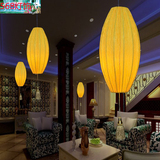 新中式布艺吊灯餐厅茶楼酒店简约宫灯仿古长吊灯东南亚创意小灯笼