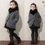 2015外贸童装秋冬款女童韩版毛呢大衣羊羔绒外套儿童加厚上衣