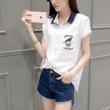 2016夏季新款女装韩版宽松细条纹显瘦卡通唐老鸭衬衫上衣
