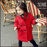 大红色女童毛呢子大衣韩国儿童中长款外套冬季女宝宝加厚加绒风衣