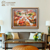 手绘油画九鱼图现代客厅沙发背景墙画玄关装饰画中式风水走廊挂画