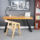 桌台式家用办公桌工作台美式家具复古纯实木书桌椅组合 双人电脑