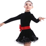 秋冬季儿童拉丁舞表演服装女童金丝绒舞蹈裙中大童比赛考级服长袖