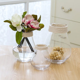 欧式客厅透明落地花器创意餐桌玻璃小花瓶摆件麻绳花瓶花艺套装
