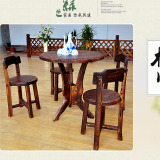 户外防腐实木圆形桌椅子休闲庭院家具阳台桌椅五件套餐桌饭店桌子