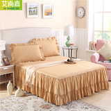 棉夹棉床裙单件韩版纯色加棉床上床罩床套床垫保护加厚蕾丝特价