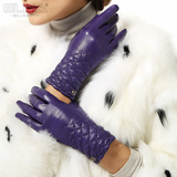ELMA皮手套女冬季时尚保暖加绒短款韩版开车真皮羊皮手套EL005NC